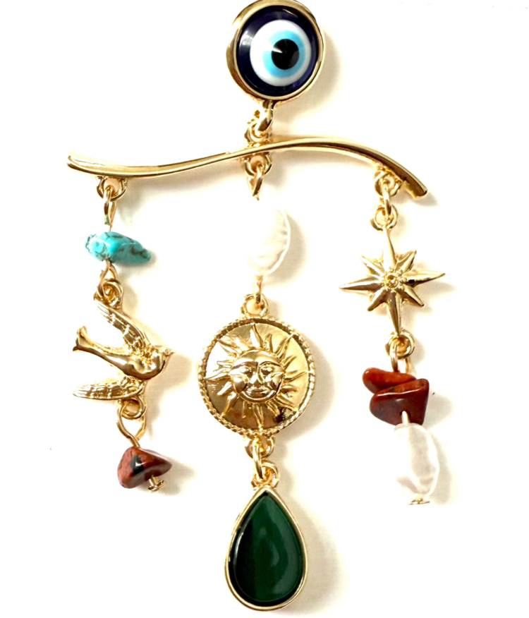 Let Your Sun Shine Evil Eye Charm Chandelier Earring 14K Gold