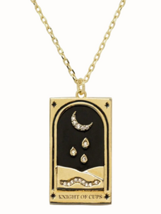 Steel 14k Gold Hand Engraved Tarot Card Necklace Knight of Cups