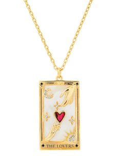 Steel 14k Gold Hand Engraved Tarot Card Necklace The Lovers