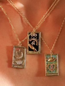 Steel 14k Gold Hand Engraved Tarot Card Necklace The Magician