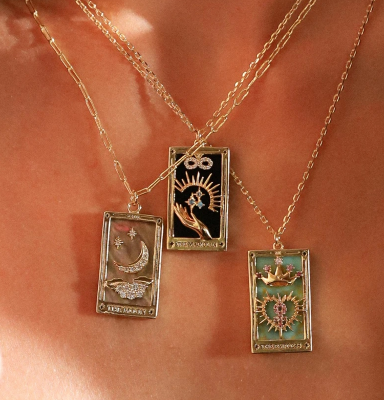 Steel 14k Gold Hand Engraved Tarot Card Necklace The Magician