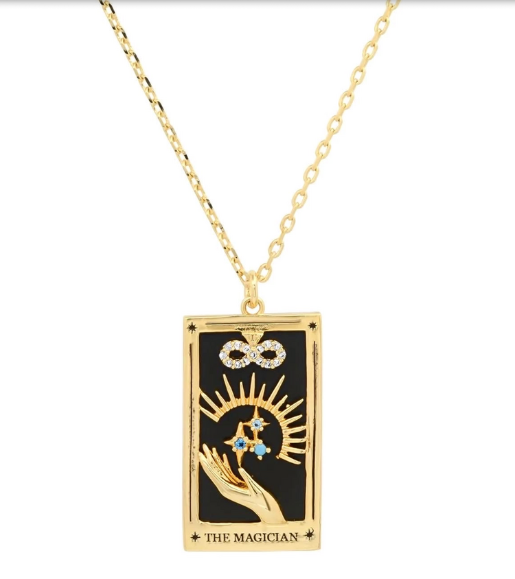 Steel 14k Gold Hand Engraved Tarot Card Necklace The Magician