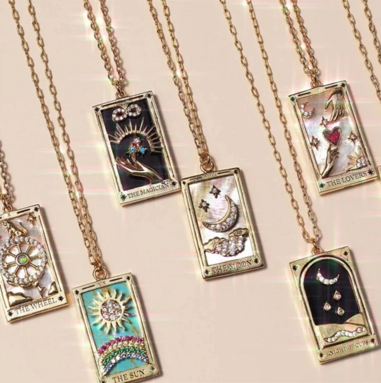 Steel 14k Gold Hand Engraved Tarot Card Necklace The Magician