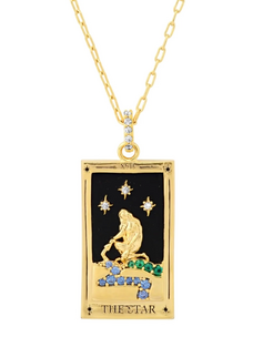 Steel 14k Gold Hand Engraved Tarot Card Necklace The Star