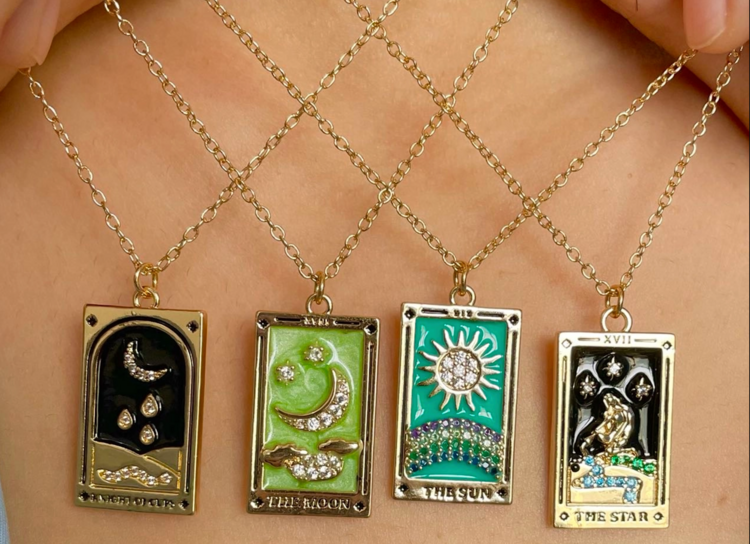 Steel 14k Gold Hand Engraved Tarot Card Necklace The Star