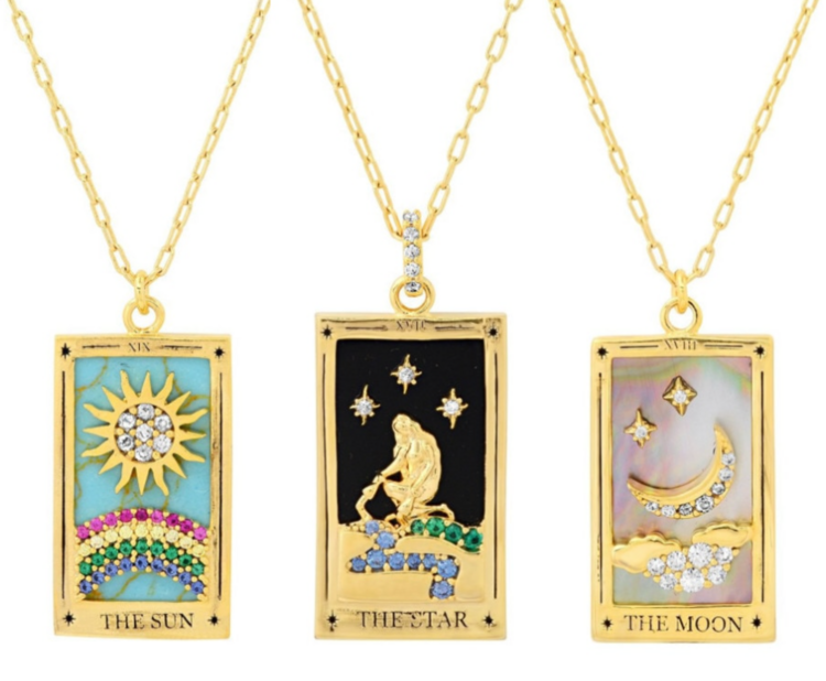 Steel 14k Gold Hand Engraved Tarot Card Necklace The Star