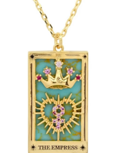 Steel 14k Gold Hand Engraved Tarot Card Necklace The Empress