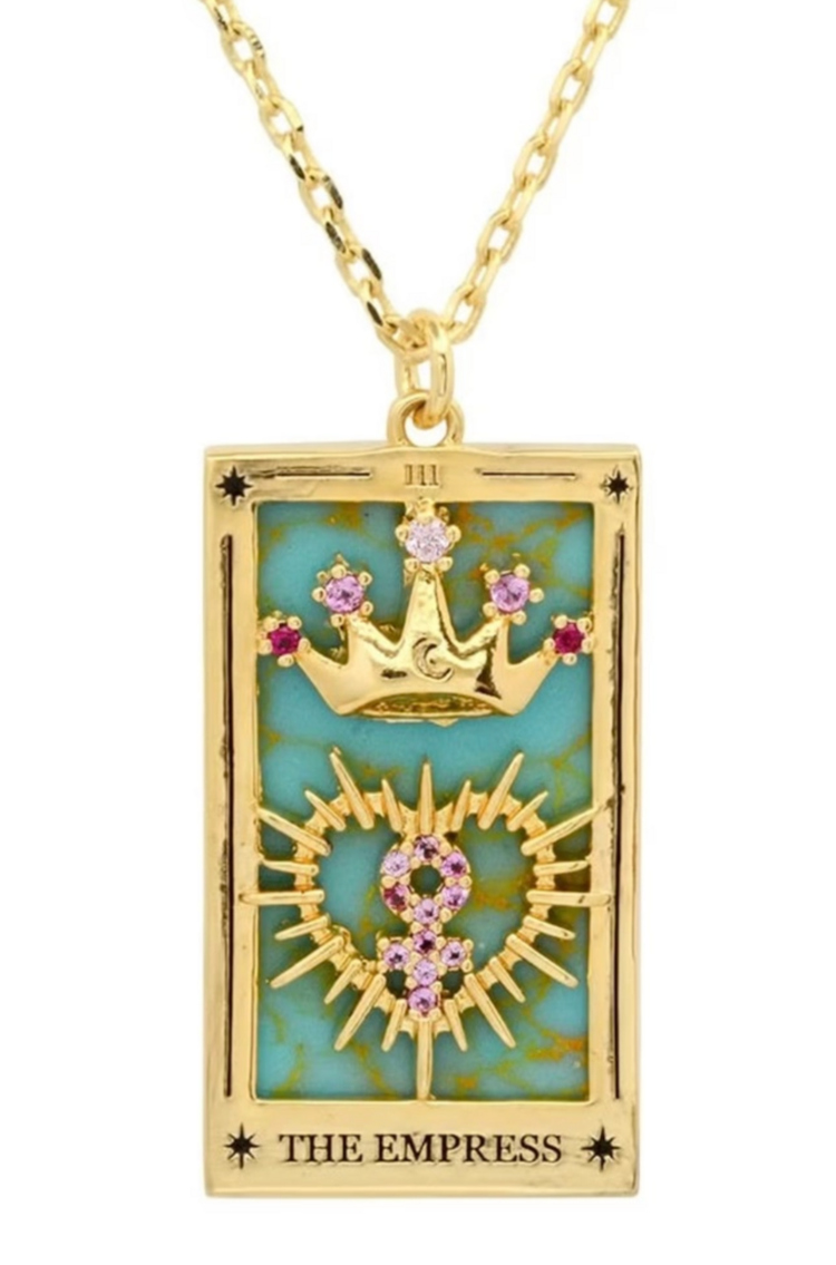 Steel 14k Gold Hand Engraved Tarot Card Necklace The Empress