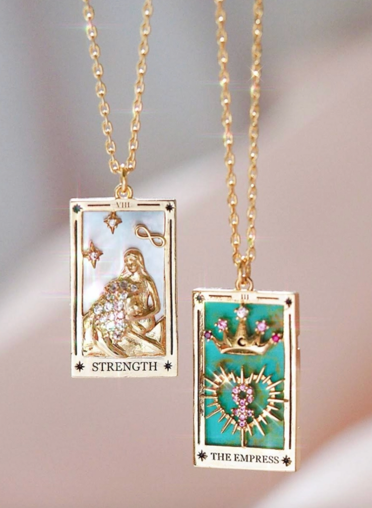 Steel 14k Gold Hand Engraved Tarot Card Necklace The Empress