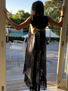 Long Sequin Fringe Vest Black/Black Fringe