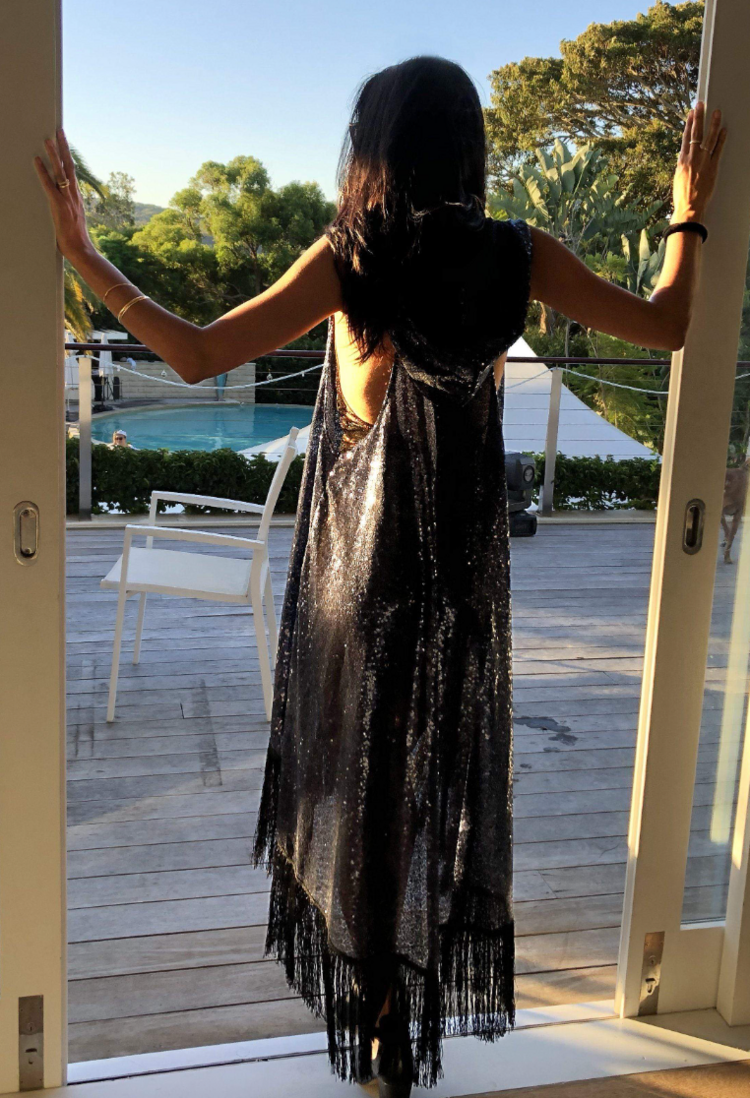 Long Sequin Fringe Vest Black/Black Fringe