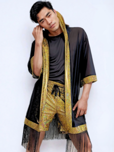 Cosmic Drifter Mesh Kimono Black/Solar Flare