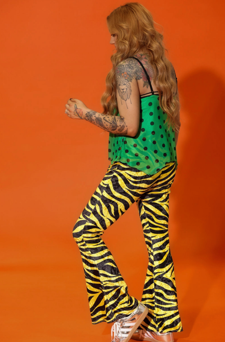 Zebra Print Velvet Flares Black and Yellow