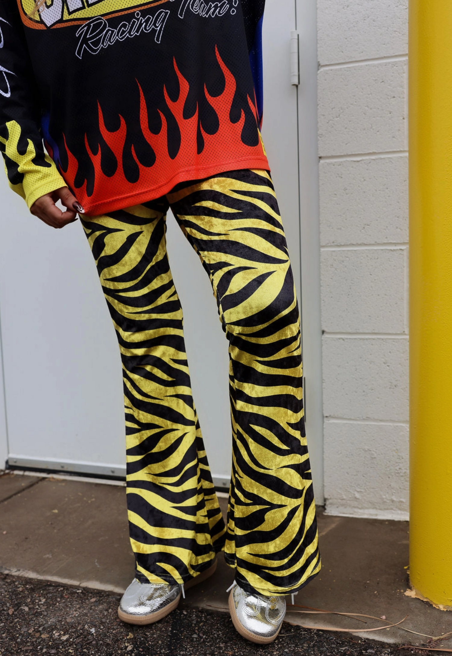 Zebra Print Velvet Flares Black and Yellow - No Rules Fashion
