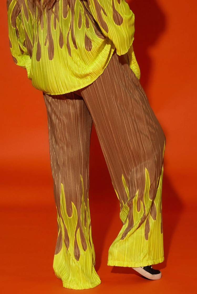 Flame Plisse Set Neon Yellow and Tan