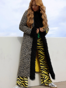 Leopard Print Faux Fur Trim Coat