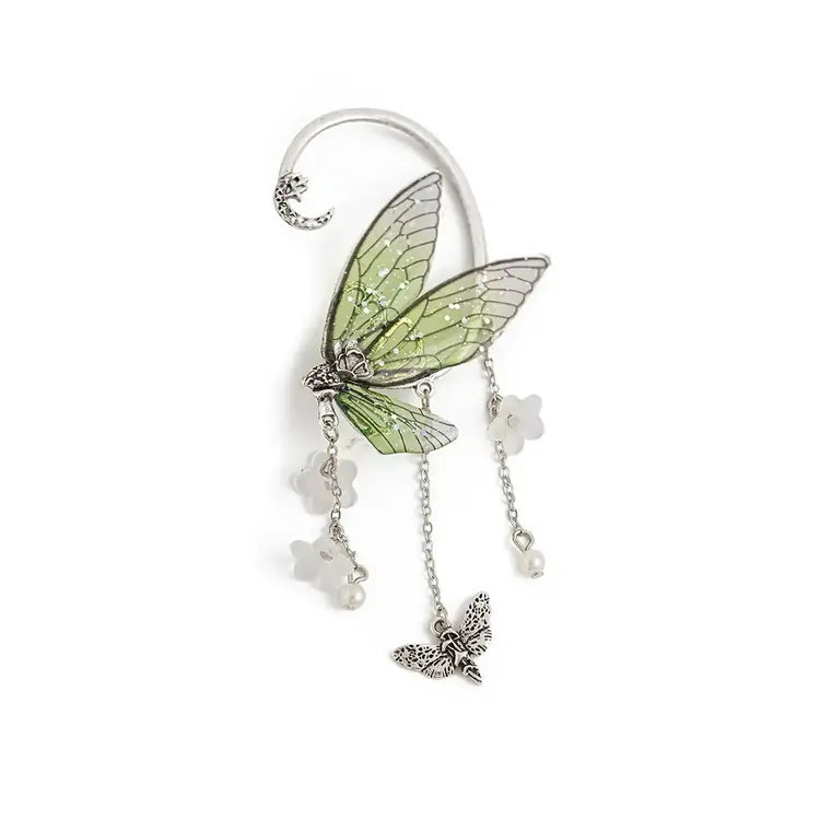 Elf Ear Butterfly Outline Earring Green