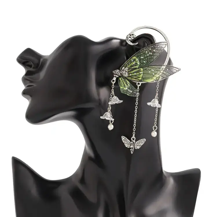 Elf Ear Butterfly Outline Earring Green