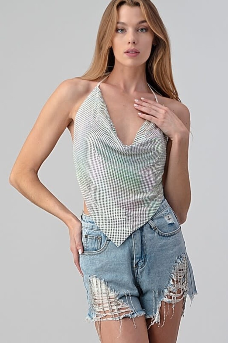 Holo Metallic Backless Cowl Halter