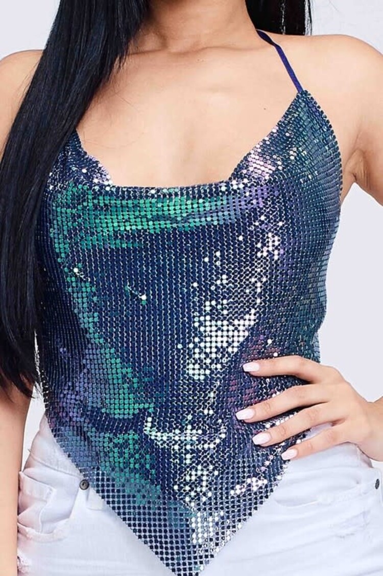 Holo Metallic Backless Cowl Halter