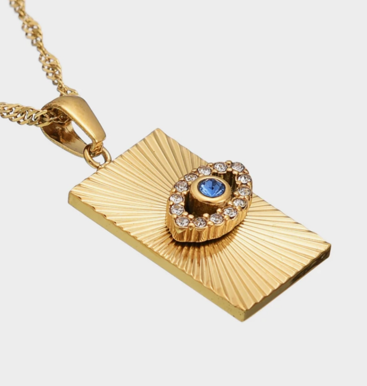 Steel 14K Gold Evil Eye Talisman Necklace