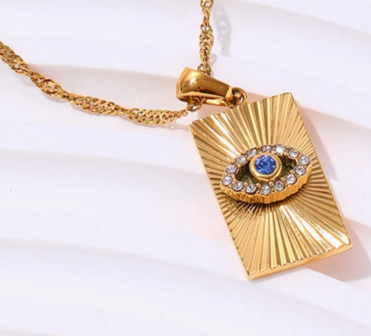 Steel 14K Gold Evil Eye Talisman Necklace