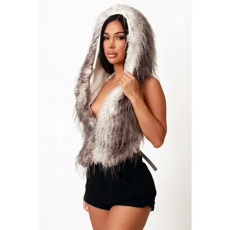 Faux Feather Fur Backless Top Vest