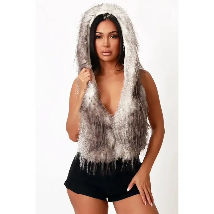 Faux Feather Fur Backless Top Vest