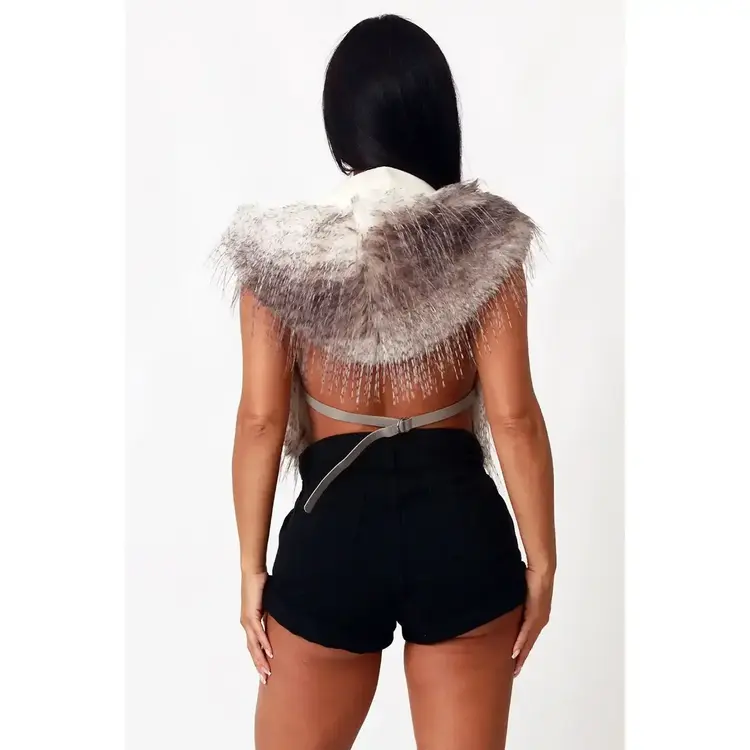 Faux Feather Fur Backless Top Vest