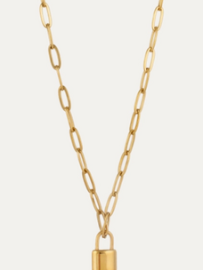 Steel 14K Gold Mini Lock Necklace