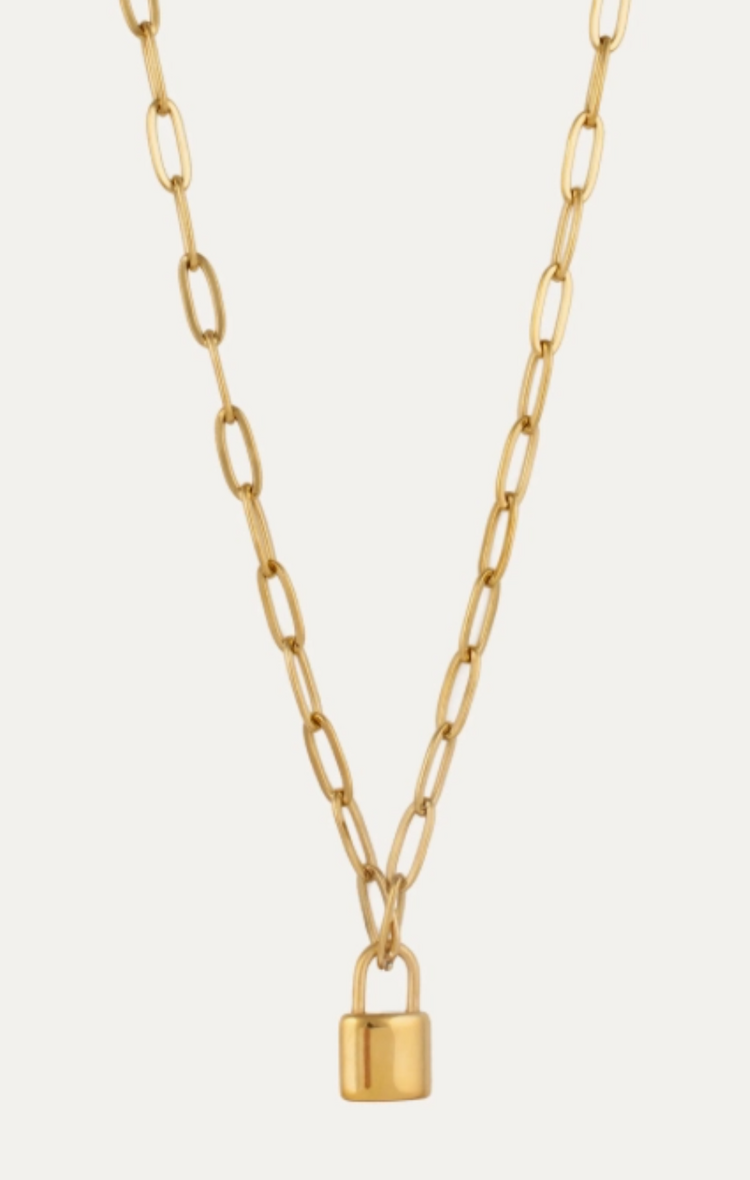 Steel 14K Gold Mini Lock Necklace