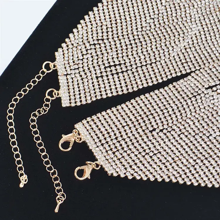 Multi Layered Rhinestone Necklace Gold