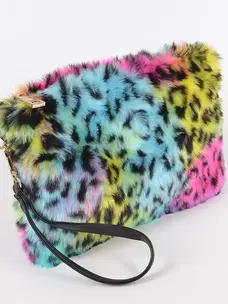 Rainbow Leopard Faux Fur Pouch