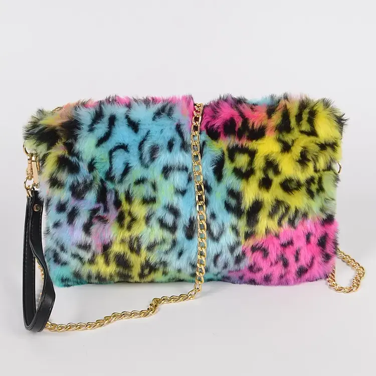 Rainbow Leopard Faux Fur Pouch