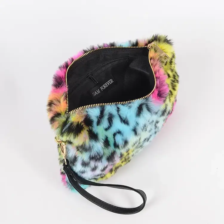 Rainbow Leopard Faux Fur Pouch