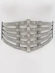 Strappy Rhinestone O-Ring Belt Black & Clear