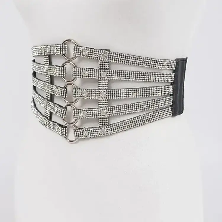 Strappy Rhinestone O-Ring Belt Black & Clear