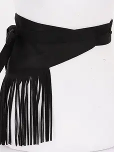 Faux Suede Fringe Belt Black