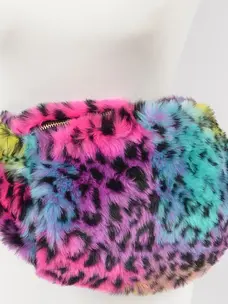 Rainbow Leopard Faux Fur Fanny Pack with Muff