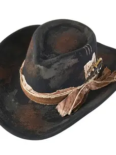 Vintage Versatile Shapeable Cowgirl Hat Distressed Black & Brown