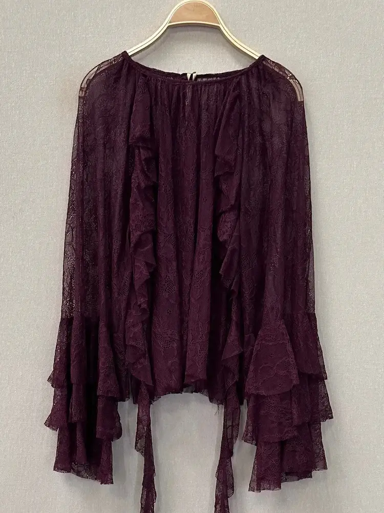 Sweet Magic Moday Fine Lace Blouse Made In Spain Brown OSFM