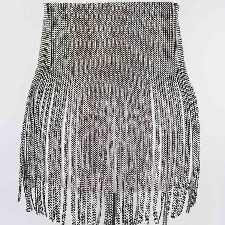 Rhinestone Fringe Skirt Black Clear