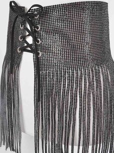 Rhinestone Fringe Skirt Black