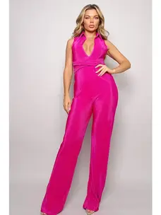 Boogie Nights Flared Jumpsuit Fuchsia