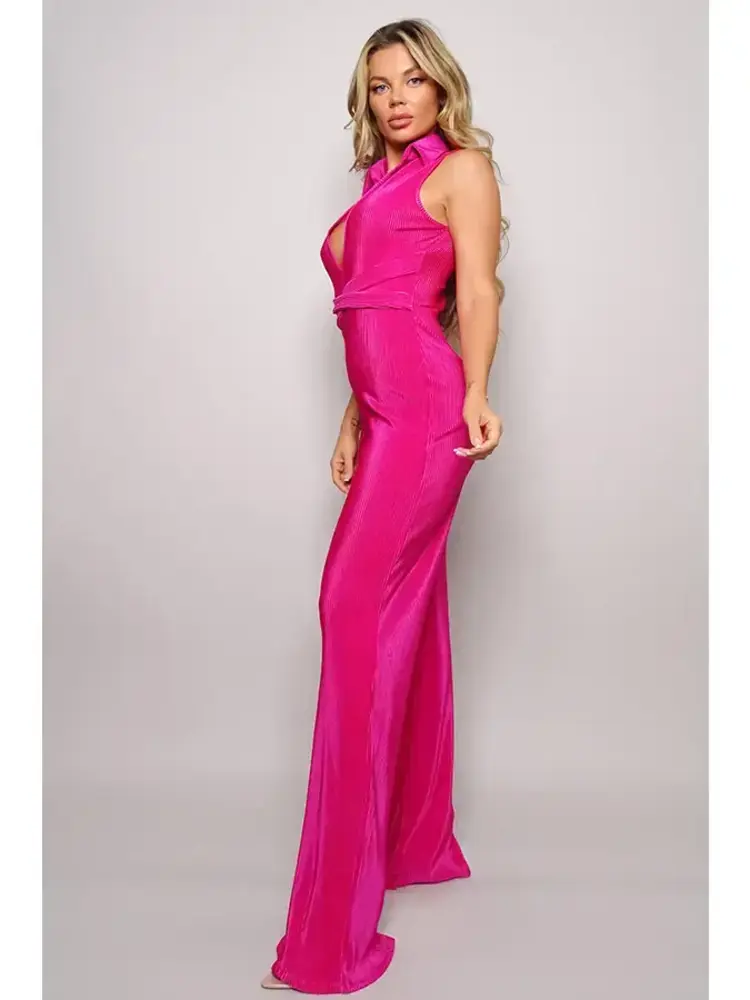 Boogie Nights Flared Jumpsuit Fuchsia