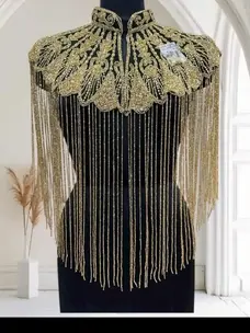 Sweet Magic Moday Beaded Shoulder Shawl w/Fringe Gold and Black
