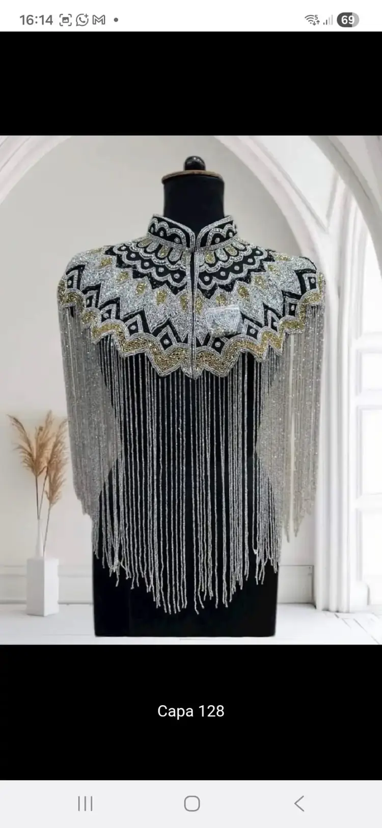 Sweet Magic Moday Beaded Aztec Shoulder Shawl w/Fringe Silver Black and Gold