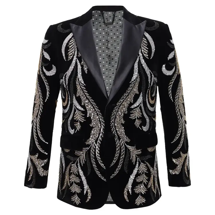 Velvet Crystal Gold Blazer Black & Gold