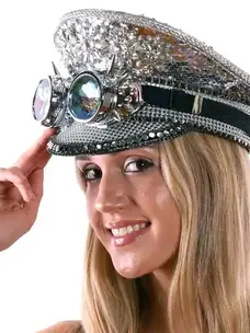 Captain Hat with Goggles Silver