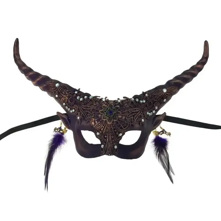Horned Feather Jewel Mask Purple and Gold